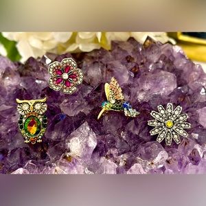 New Birds & Flowers Rhinestone brooches set